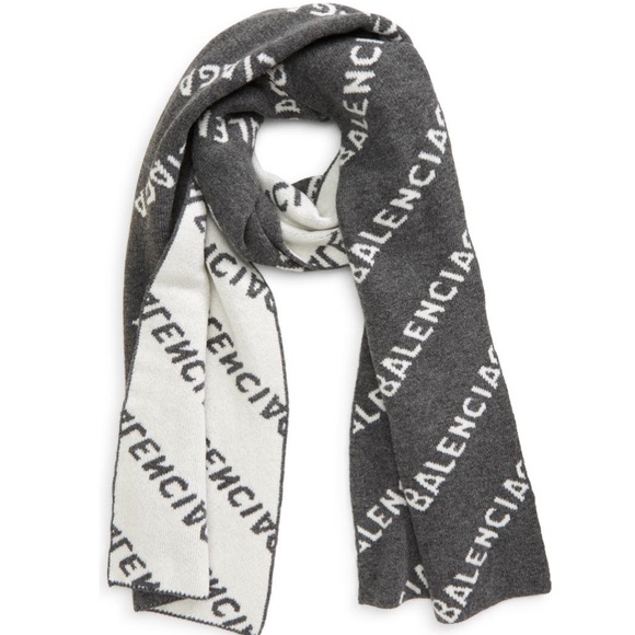 BALENCIAGA Jacquard Wool Blend All Over Logo Scarf - Picture 2 of 6